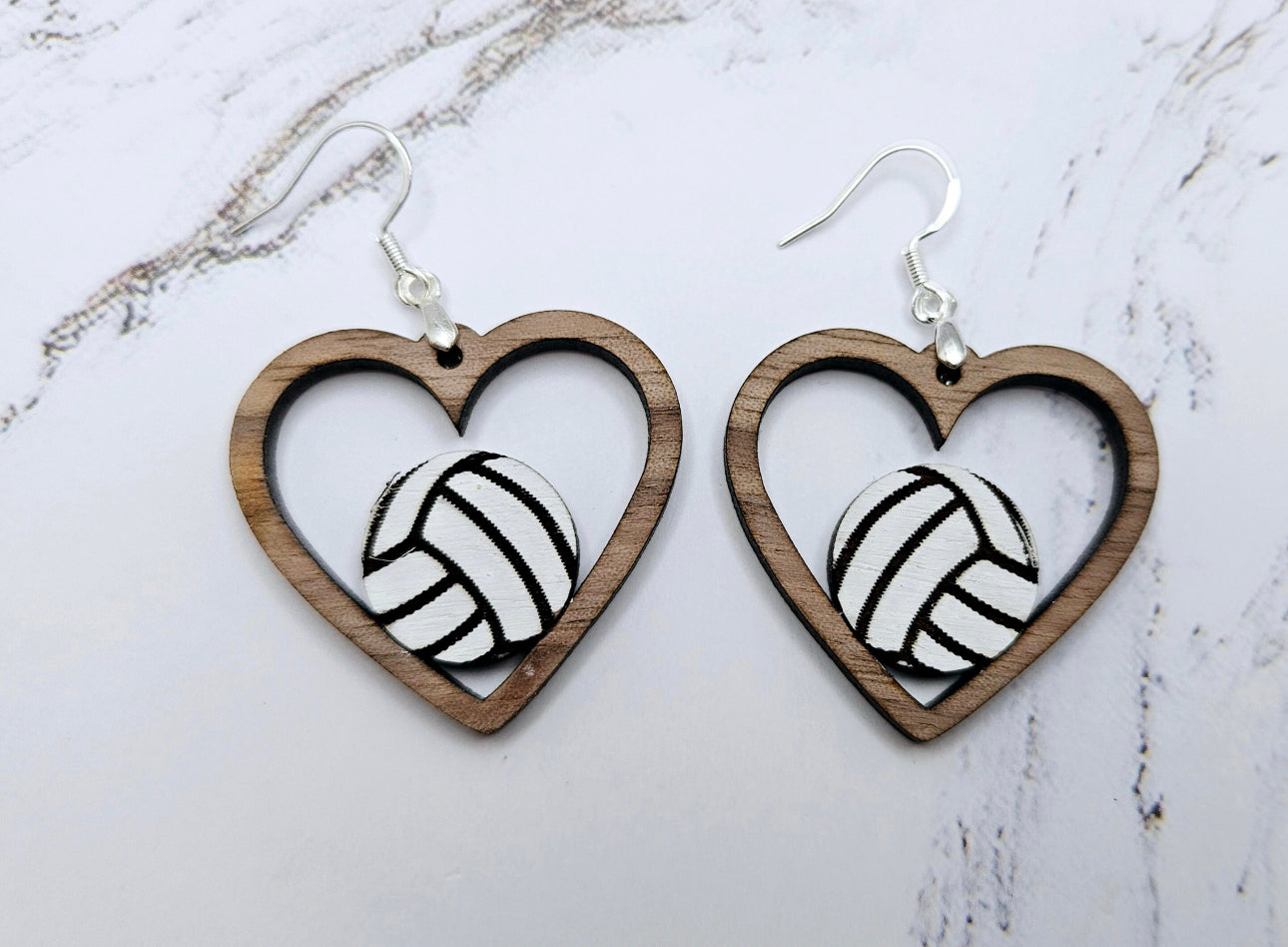 Handpainted sports Wooden Dangle Earrings - Reclaimed, Upcycled, and Lightweight for everyday wear.