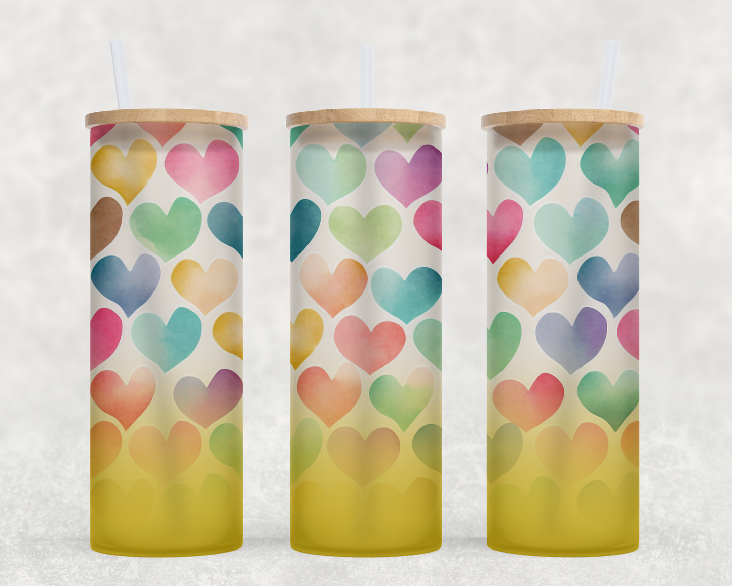 Valentine's Day Gift for Bestie, Daughter, Teacher or Girlfriend- 25 oz Watercolor Heart, Glass tumbler with bamboo lid and straw.