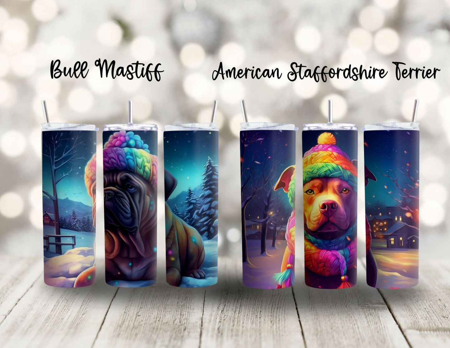 Christmas Colorful Dog Breed 90's Rainbow Inspired 20oz Stainless Steel Tumbler, Insulated Travel Mug for the Holidays