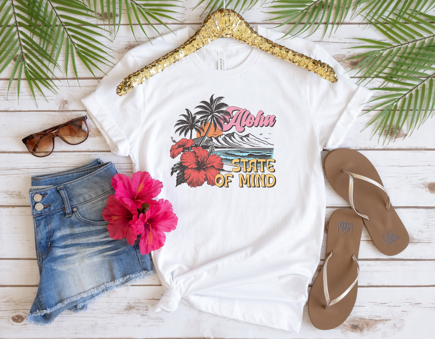 Aloha State of Mind, Retro Summer Tee, Ladies Relaxed fit