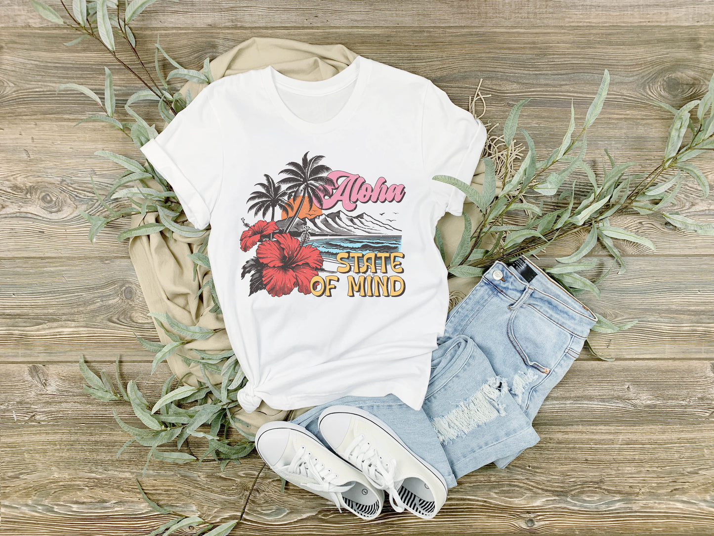 Aloha State of Mind, Retro Summer Tee, Ladies Relaxed fit