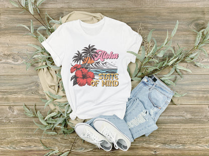 Aloha State of Mind, Retro Summer Tee, Ladies Relaxed fit