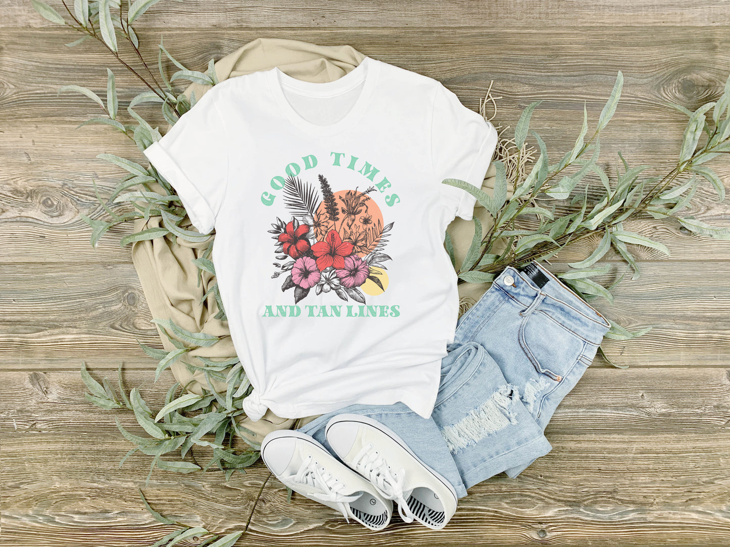 Good Time and Tan Lines, Retro Summer Tee, Ladies Relaxed fit