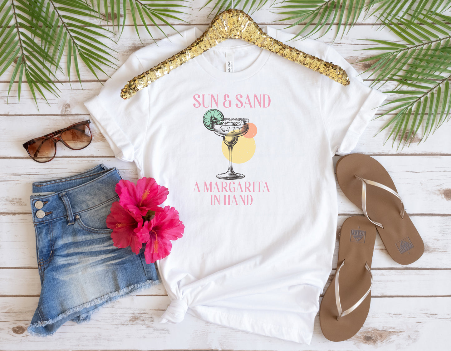 Sun & Sand Margarita in Hand, Retro Summer Tee, Ladies Relaxed fit