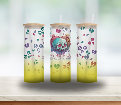 ANTI-Valentine's Day Gift for Bestie, Mom or Girlfriend- 25 oz Skulls Roses and Broken Hearts glass tumbler with bamboo lid and straw