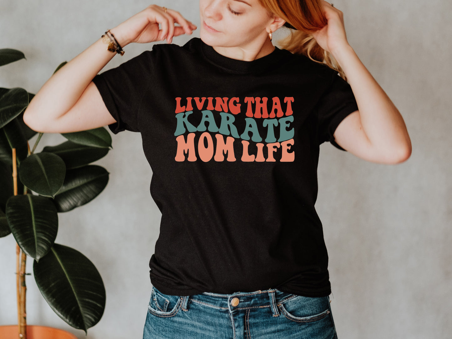 Living that Karate Mom Life Wavy Text Tee Unisex Fit T-Shirt, Adult
