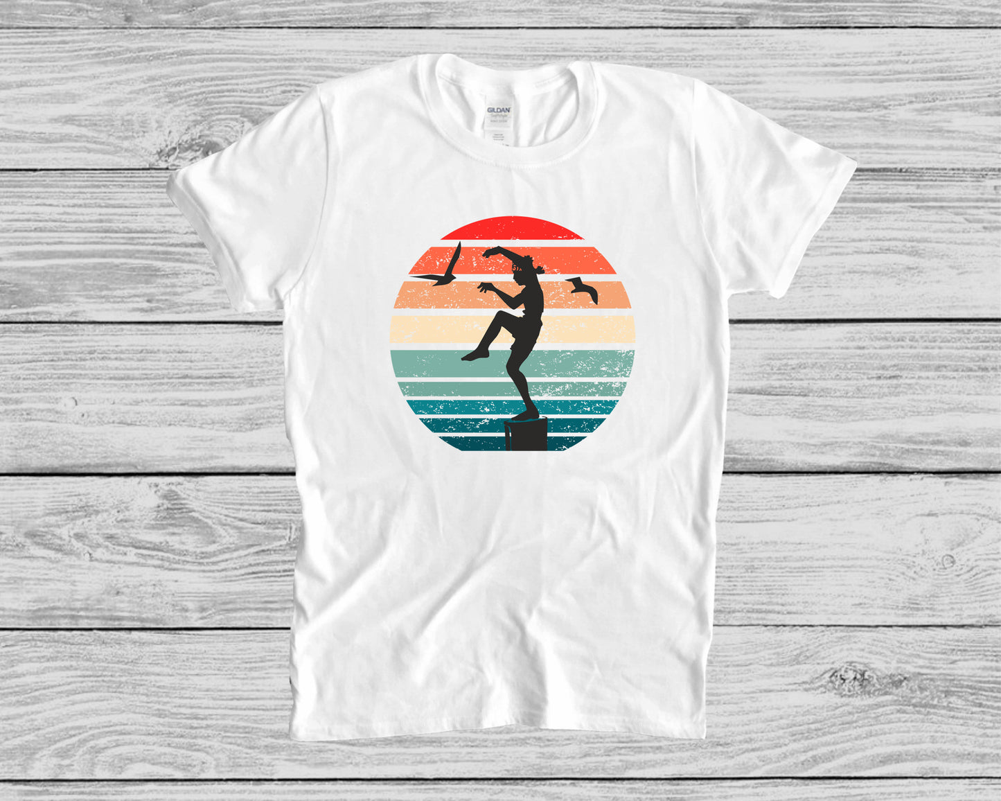 Retro Sunset Crane Kick Unisex T-Shirt, Youth + Adult Sizes