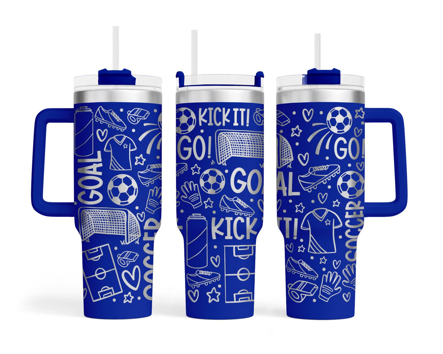 Engraved Soccer 40oz Insulated tumbler with handle and straw