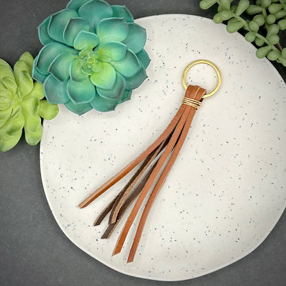 Leather Tassel Keychain, Handmade - 1.25" Key Ring in Espresso, Saddle, Grey or Light Tan- Matching Keyring and Wire Binding. Mother's Day