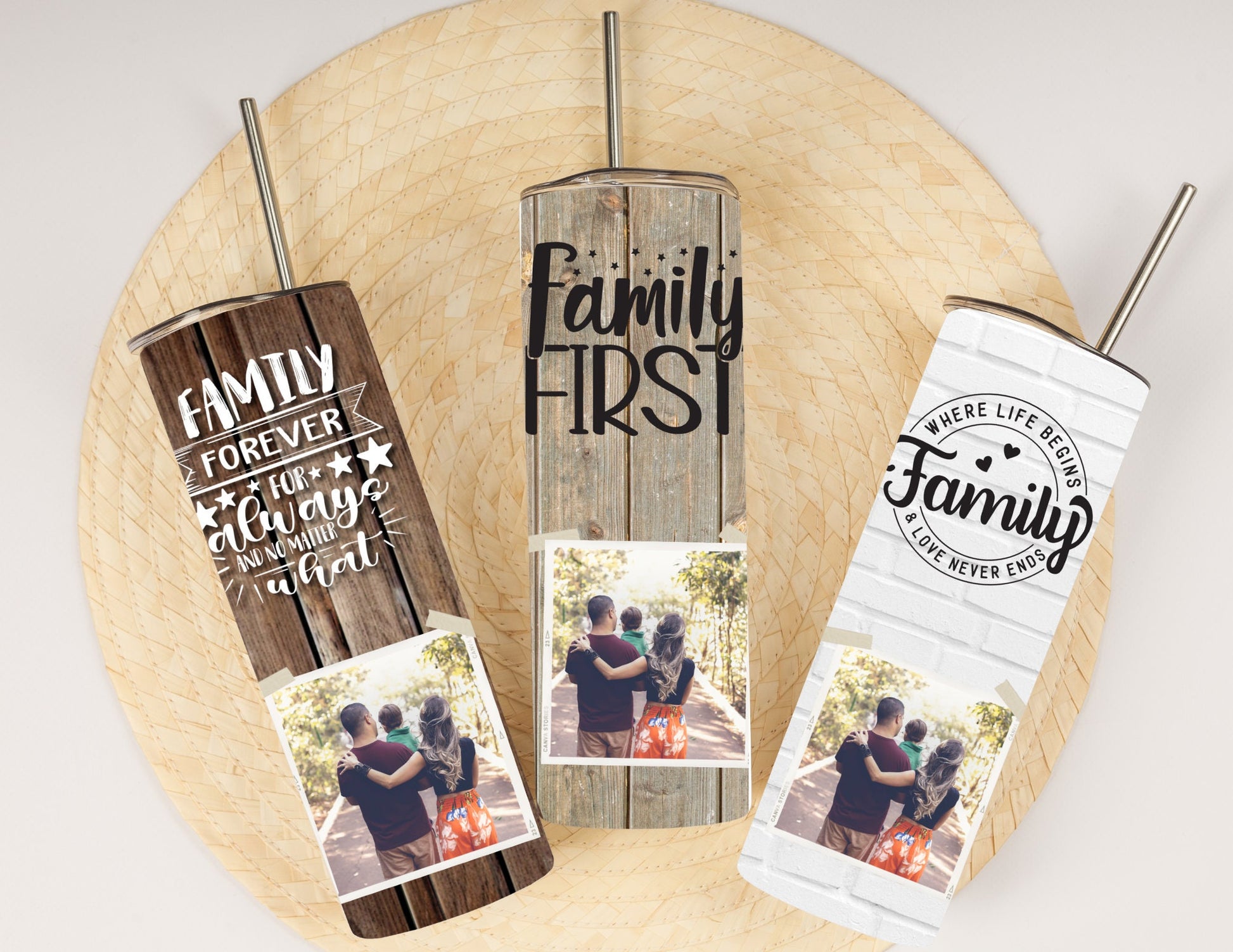Personalized Family Tumbler-One Cup, Endless Storytelling 20 Oz Custom Stainless Steel photo mug that displays treasured family memories.