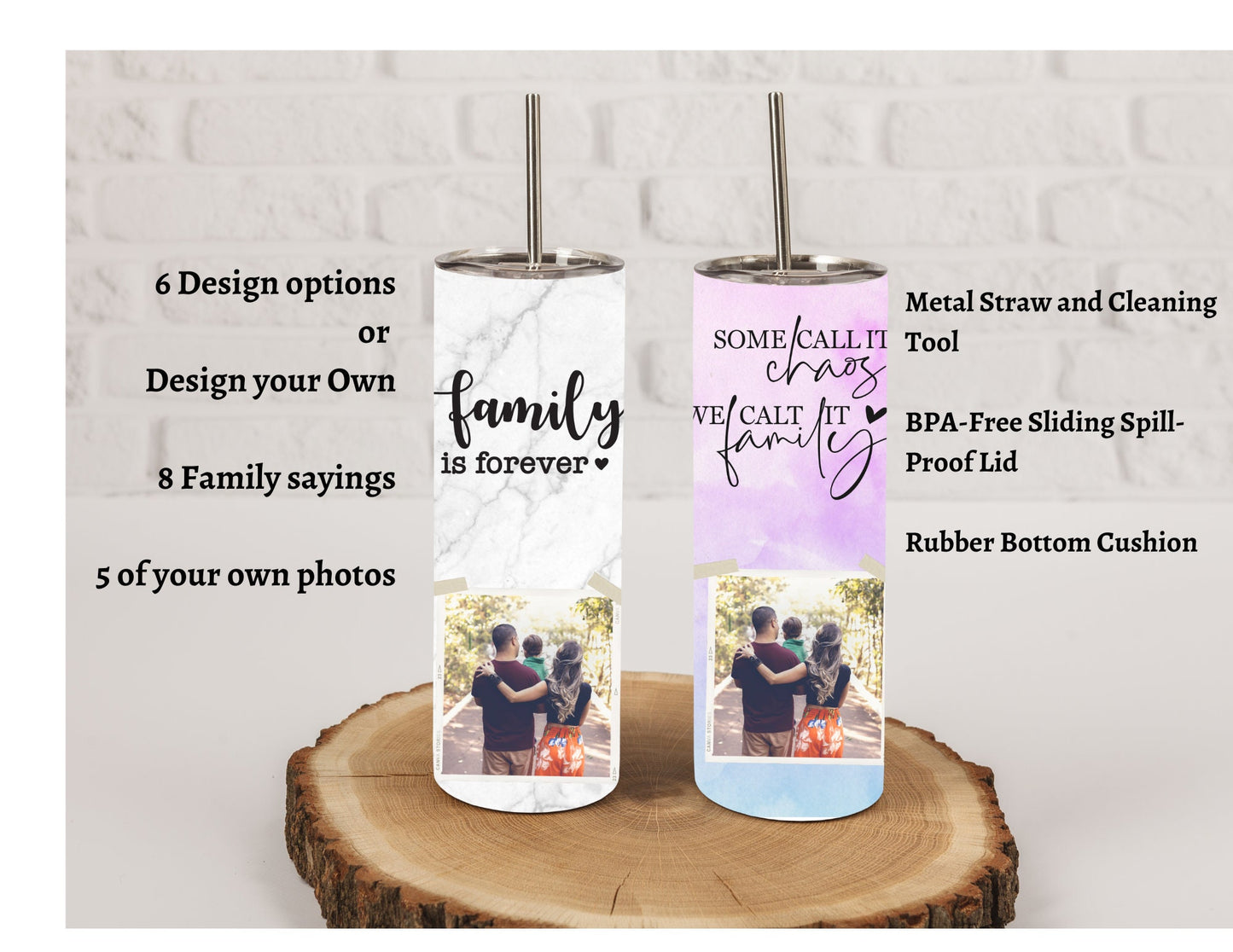 Personalized Family Tumbler-One Cup, Endless Storytelling 20 Oz Custom Stainless Steel photo mug that displays treasured family memories.