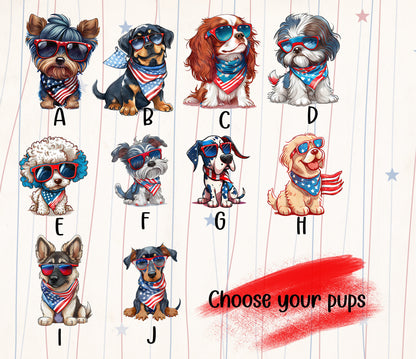 Custom Patriotic Dog Tumblers - Personalize with 20 Breeds & Names, Stainless Steel Design for Summer Drinks. Perfect for July 4th BBQs!