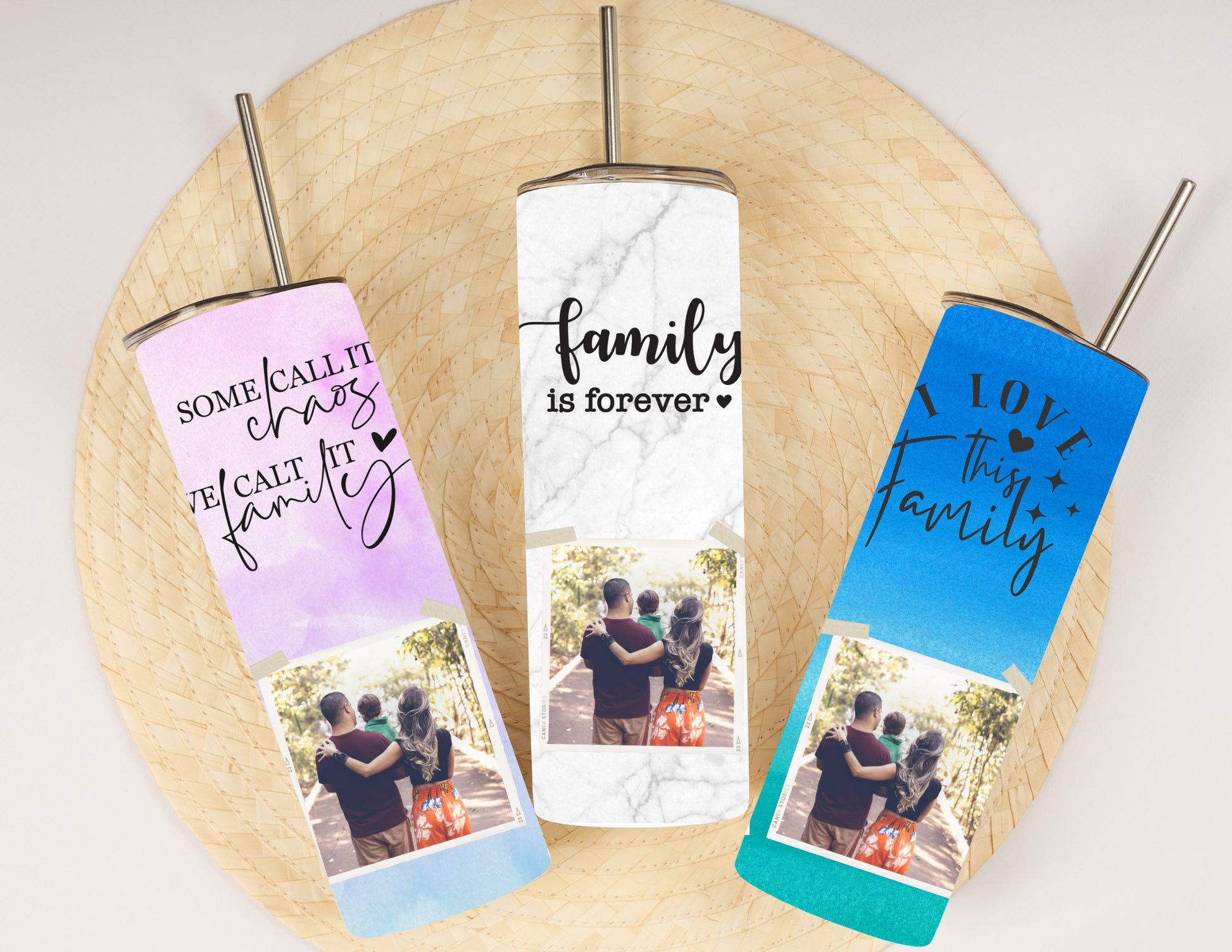 Personalized Family Tumbler-One Cup, Endless Storytelling 20 Oz Custom Stainless Steel photo mug that displays treasured family memories.