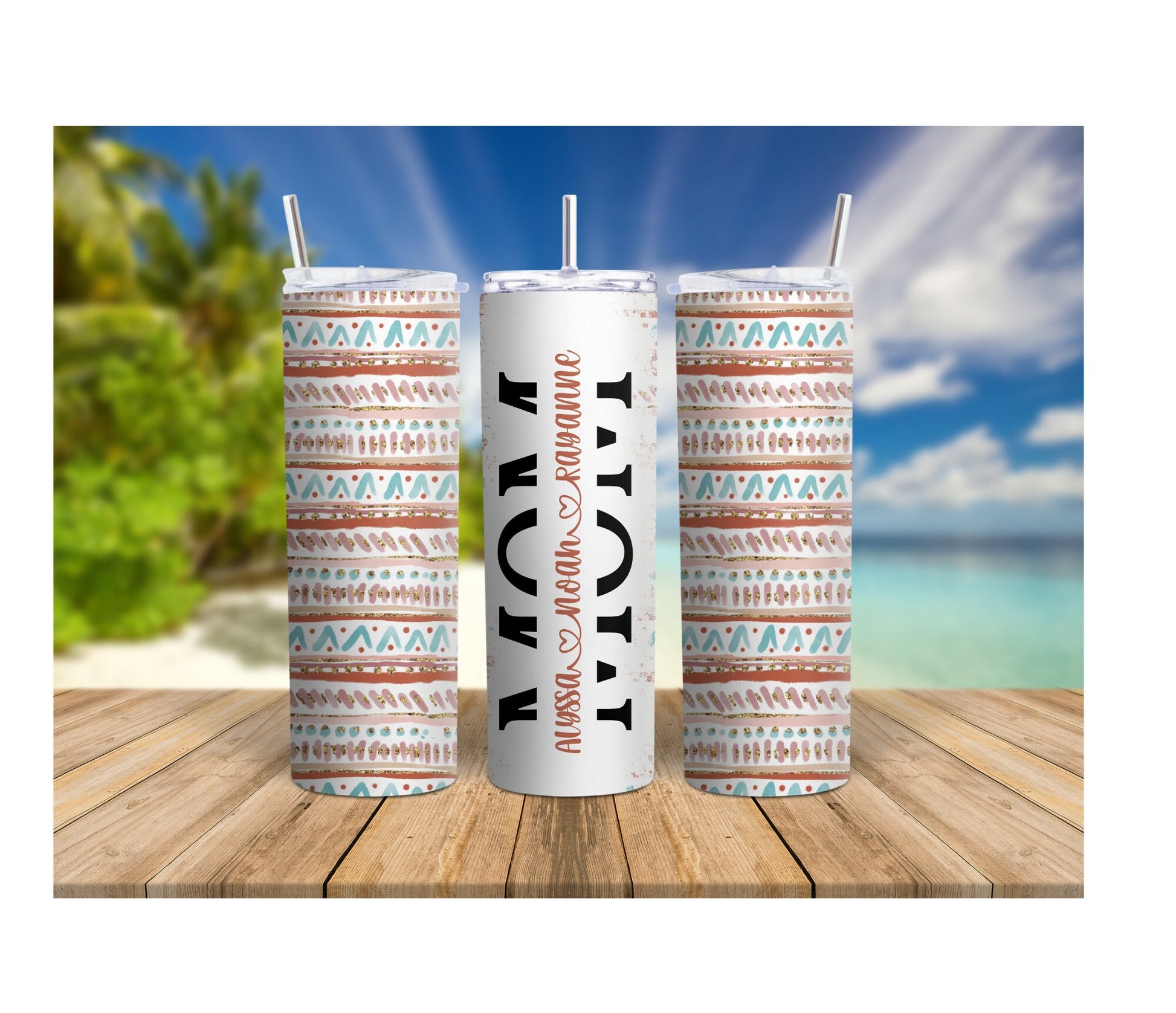 Personalized 20 oz Skinny Tumbler for Mom with 18 Fun Designs - Customized with Children's Names - Perfect Mother's Day Gift