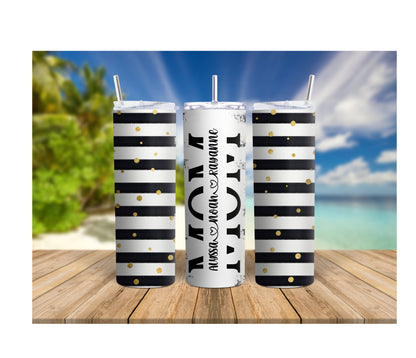 Personalized 20 oz Skinny Tumbler for Mom with 18 Fun Designs - Customized with Children's Names - Perfect Mother's Day Gift