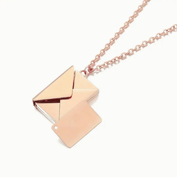 Envelope Message Etched Necklace with, Beautiful message inside in Gold, Silver or Rose Gold- Handwriting Thumbprint Jewelry, newlywed gift