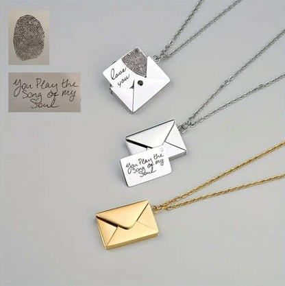 Envelope Message Etched Necklace with, Beautiful message inside in Gold, Silver or Rose Gold- Handwriting Thumbprint Jewelry, newlywed gift