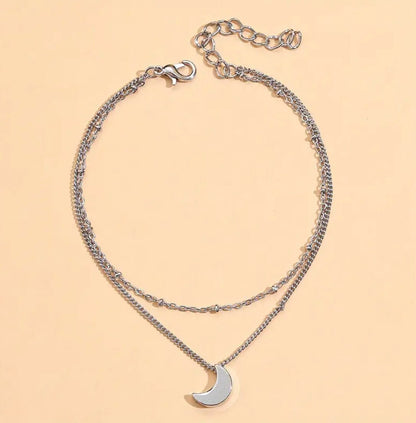 Custom Etched Moon Anklet, double layers 11.5 inches-Add names dates, Celestial- Love you to the moon and back Ankle Bracelet