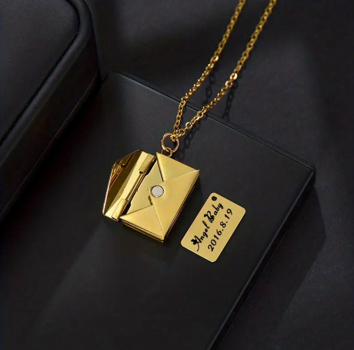 Envelope Message Etched Necklace with, Beautiful message inside in Gold, Silver or Rose Gold- Handwriting Thumbprint Jewelry, newlywed gift