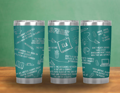 Personalized Teacher Gift, Funny Custom Etched Tumbler 20oz- Memorable present for ELA, Science, History & Math Schoolteachers, Christmas