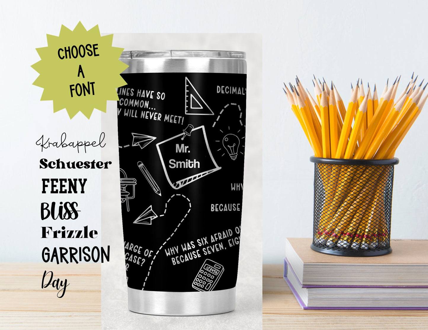 Personalized Teacher Gift, Funny Custom Etched Tumbler 20oz- Memorable present for ELA, Science, History & Math Schoolteachers, Christmas
