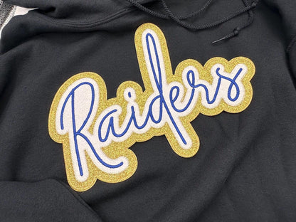 Deluxe Custom Glitter 10.5” Double Layer School Mascot Embroidered Iron-on Applique, Perfect for Team Hoodies and Letterman Jackets.