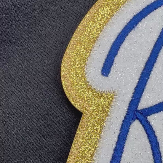 Deluxe Custom Glitter 10.5” Double Layer School Mascot Embroidered Iron-on Applique, Perfect for Team Hoodies and Letterman Jackets.