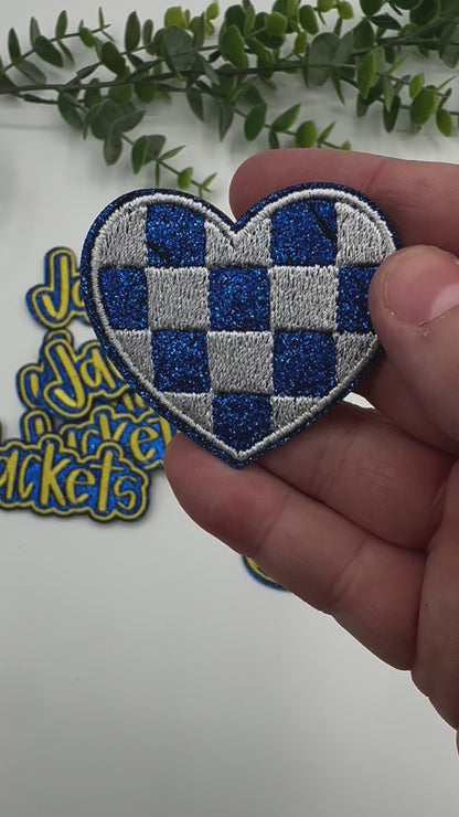 Embroidered Checkered Heart Glitter Iron-On Patch CUSTOM