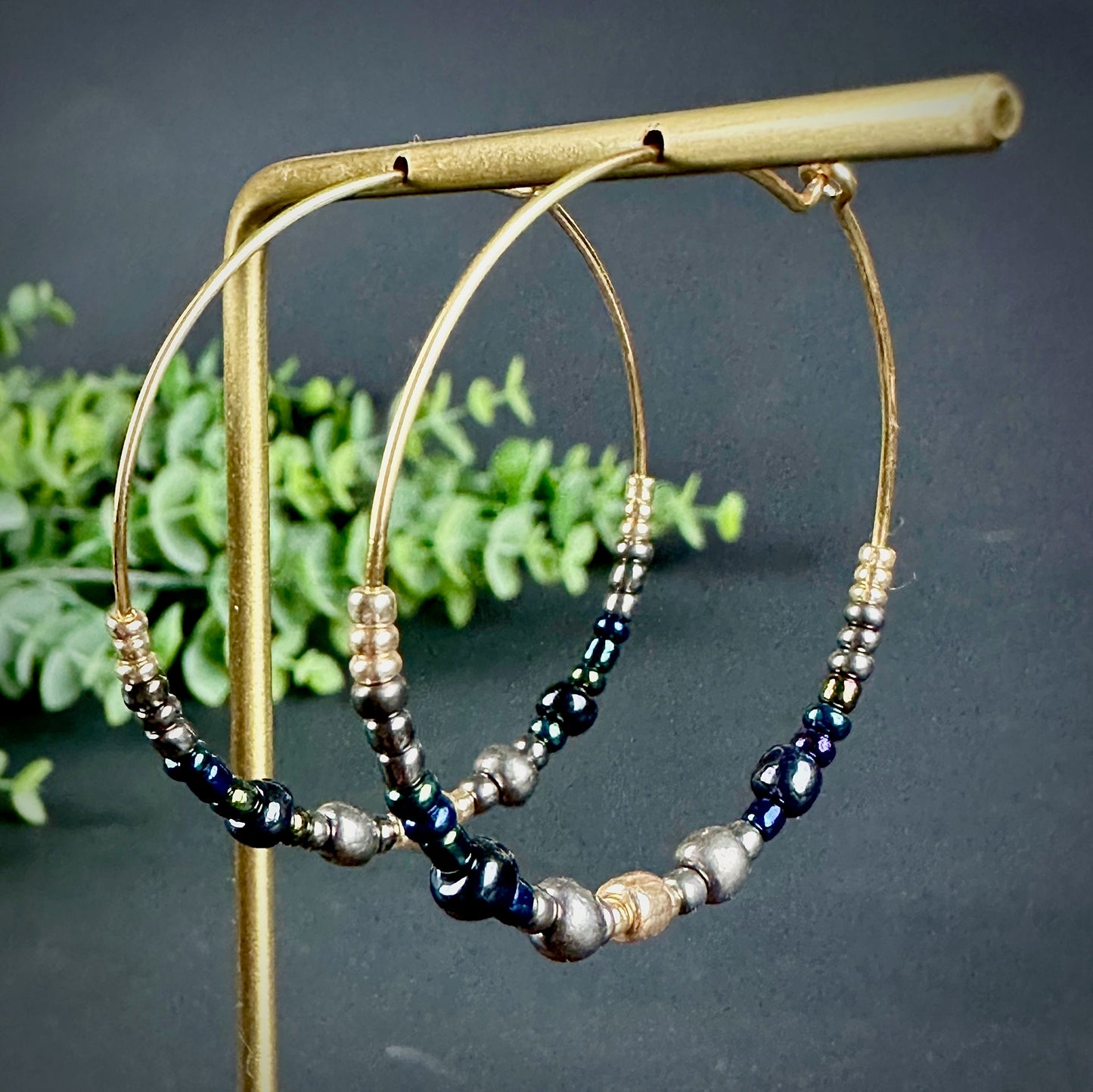 Minimalist Beaded hoop earrings for Christmas. Gold, Silver earrings | Wire Hoops with Beads |Handcrafted Hoop Circle Earrings.