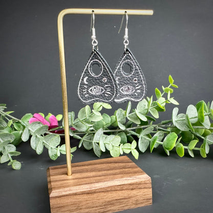 Genuine Leather Ouija Planchette Dangle, Whimsigoth Metallic Accents | Spirit Board Paranormal Halloween Earring for Spooky Season