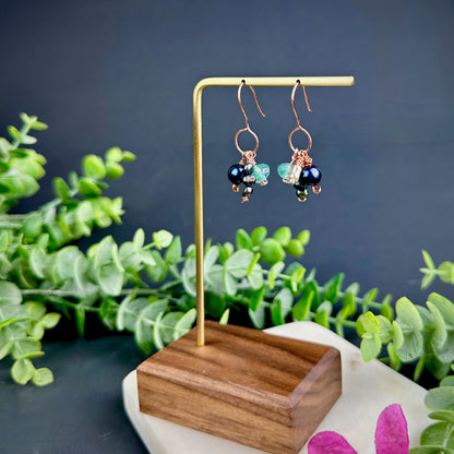 Beaded Modern Cluster Earrings - Agate, Jasper, Glass and Pearl |  Red & Green Christmas Bauble Earrings Summer Spring Vacation Honeymoon|