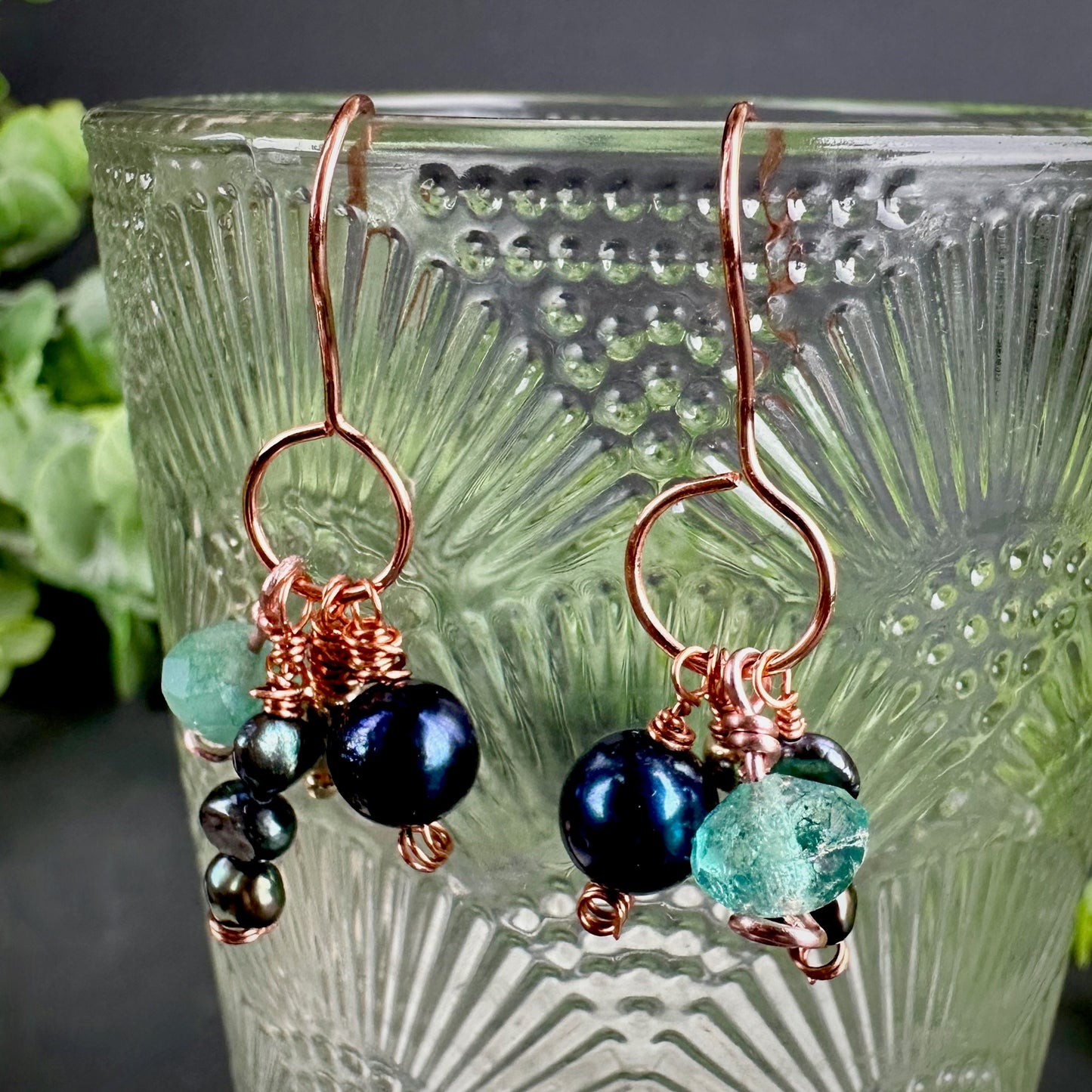 Beaded Modern Cluster Earrings - Agate, Jasper, Glass and Pearl |  Red & Green Christmas Bauble Earrings Summer Spring Vacation Honeymoon|