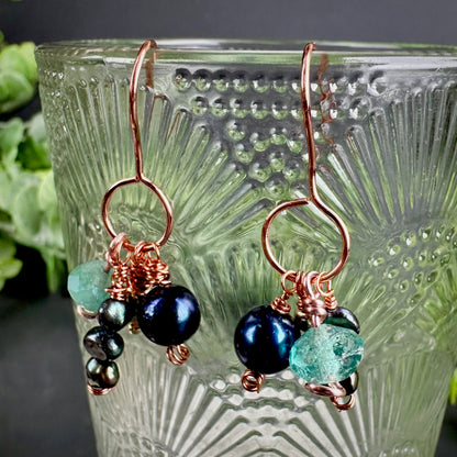 Beaded Modern Cluster Earrings - Agate, Jasper, Glass and Pearl |  Red & Green Christmas Bauble Earrings Summer Spring Vacation Honeymoon|