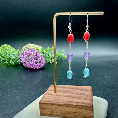 Jellybean Beaded Drop Earrings in Gold, Silver or Rose Gold| Great Gift for Easter | Acrylic Jelly Bean 3 Drop Dangle