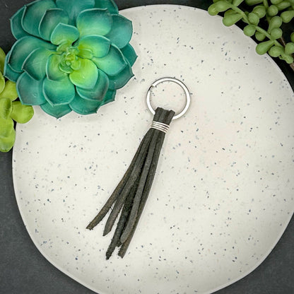 Leather Tassel Keychain, Handmade - 1.25" Key Ring in Espresso, Saddle, Grey or Light Tan- Matching Keyring and Wire Binding. Mother's Day