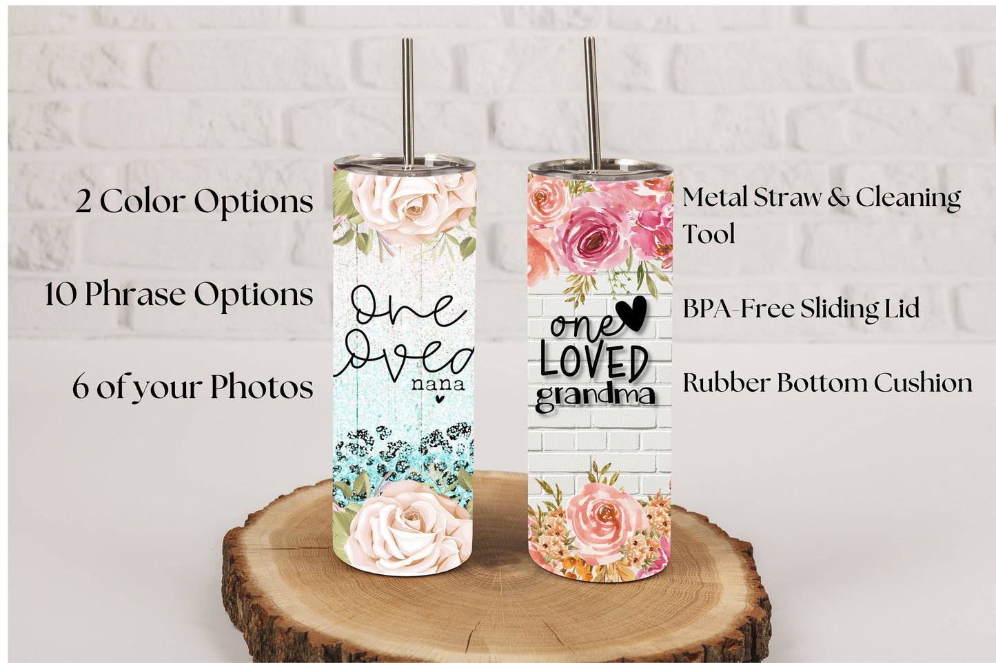 Customized Valentine's Day Gift for Nana, Mama, Stepmom, and Mema from Grandkids in Coral or Pastel. Photo tumbler for Mom from Kids