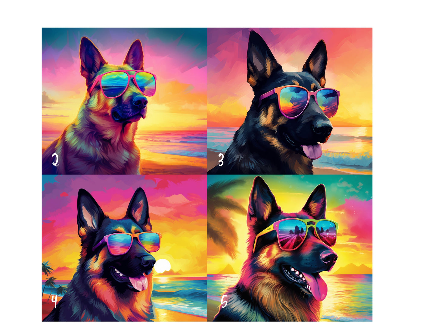 90's  German Shepard Dog at the Beach, Rainbow Colorful 20oz Skinny Stainless Steel Tumbler, GSD Insulated Travel Mug for Summer