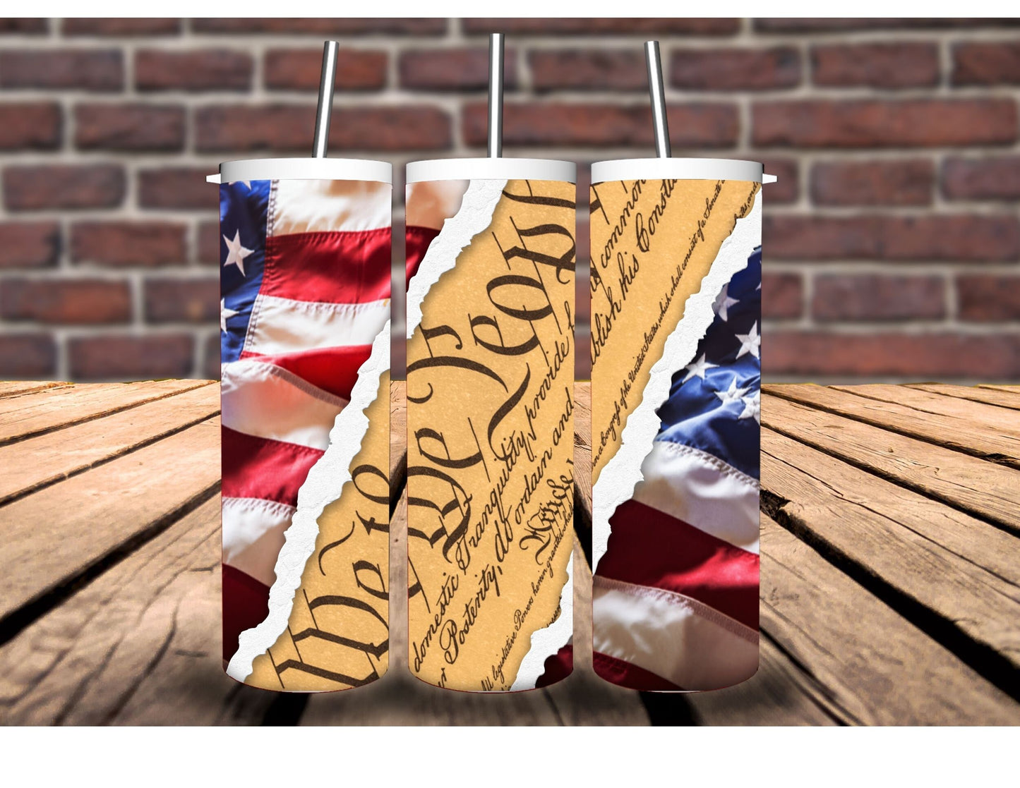 Patriotic Stainless Steel Tumbler - 20oz. Featuring Full-Color Second Amendment, Dont Tread on Me, Army Vet, and Constitution Designs.