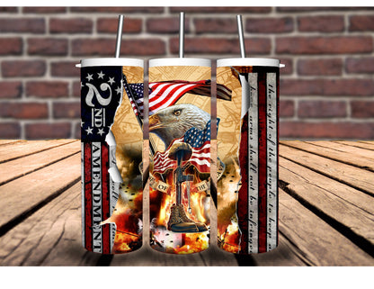 Patriotic Stainless Steel Tumbler - 20oz. Featuring Full-Color Second Amendment, Dont Tread on Me, Army Vet, and Constitution Designs.