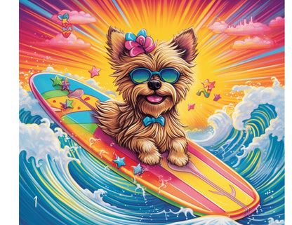 Yorkie at the Beach, 90's Rainbow Colorful 20oz Skinny Stainless Steel Tumbler, Yorkshire Terrier Insulated Travel Mug for Summer