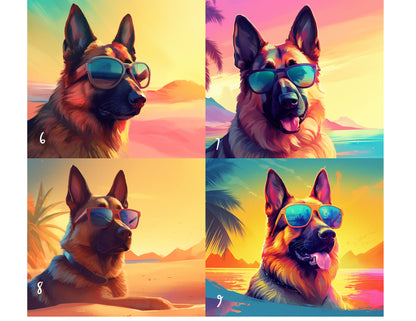 90's  German Shepard Dog at the Beach, Rainbow Colorful 20oz Skinny Stainless Steel Tumbler, GSD Insulated Travel Mug for Summer