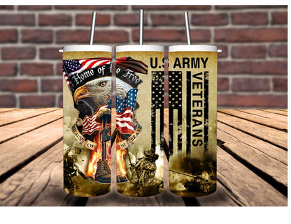 Patriotic Stainless Steel Tumbler - 20oz. Featuring Full-Color Second Amendment, Dont Tread on Me, Army Vet, and Constitution Designs.