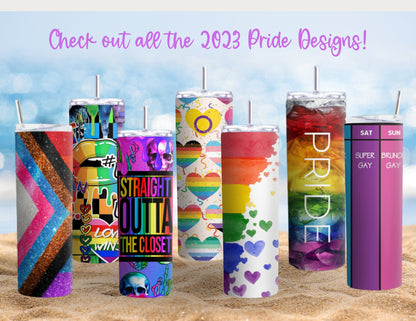 Glittering Pride Progress: 2023 Pride Progress Flag 20 oz Tumbler, Rainbow Design in Glossy, Matter or Shimmer Glitter for beach or pool.