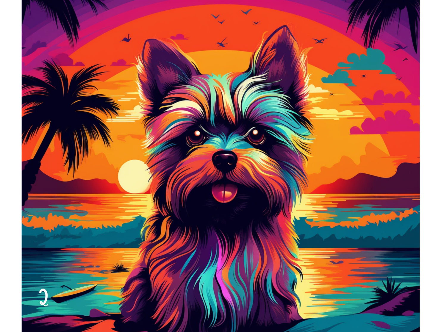 Yorkie at the Beach, 90's Rainbow Colorful 20oz Skinny Stainless Steel Tumbler, Yorkshire Terrier Insulated Travel Mug for Summer