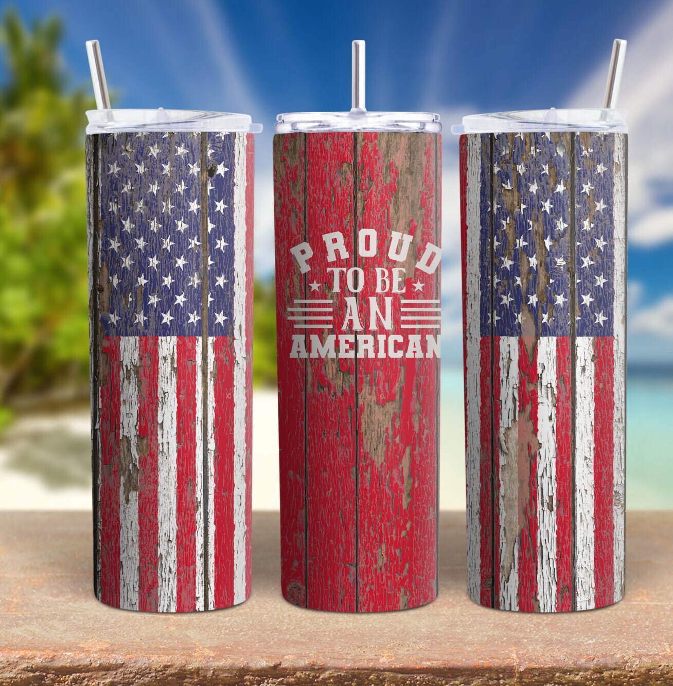 Patriotic American Flag Skinny Tumbler, Bald Eagle Insulated cup for Memorial Day and 4th of July, Red White and Blue Travel Mug