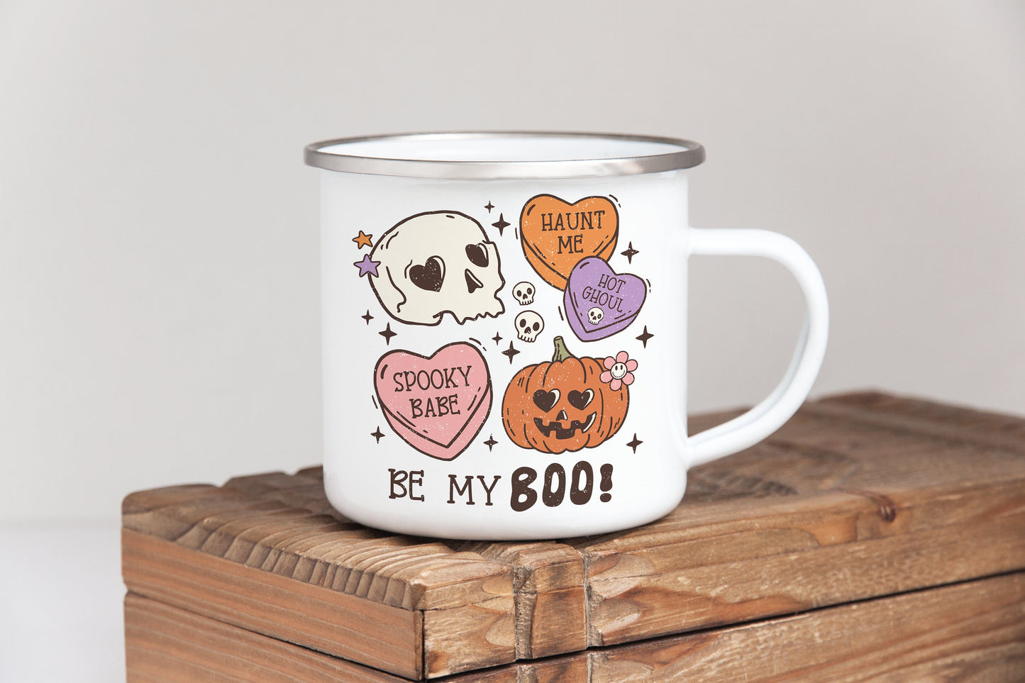 Retro  Halloween Coffee Mug -15oz w/ Bamboo Lid, 11oz or 12 oz Camp mug. Cute & Nostalgic 90's Style- Perfect Gift for your spooky Tea Lover