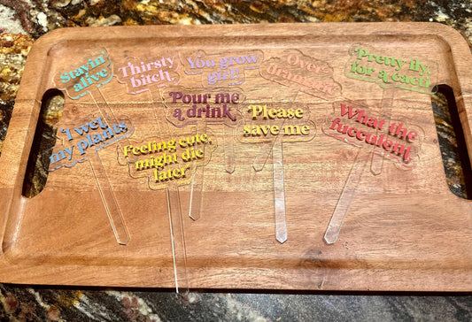 Funny acrylic plant stakes- brightly painted transparent durable acrylic makes a great gift for any plant lover