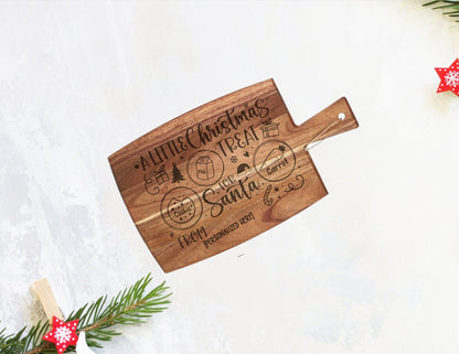 Treats for Santa Customized Acacia cutting board, Milk and Cookies Personalized Santa Claus Snack Serving Board - Childrens Names Engraved