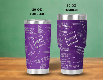 Funny Teacher Tumbler 30oz- ELA, Science, History, Math Puns- Personalized Teacher Gift. Many colors available